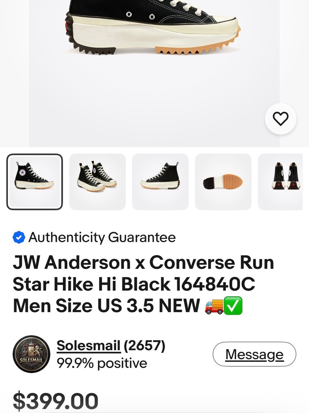 Converse JW Anderson Run Star Hike Hi Black Canvas Sneakers